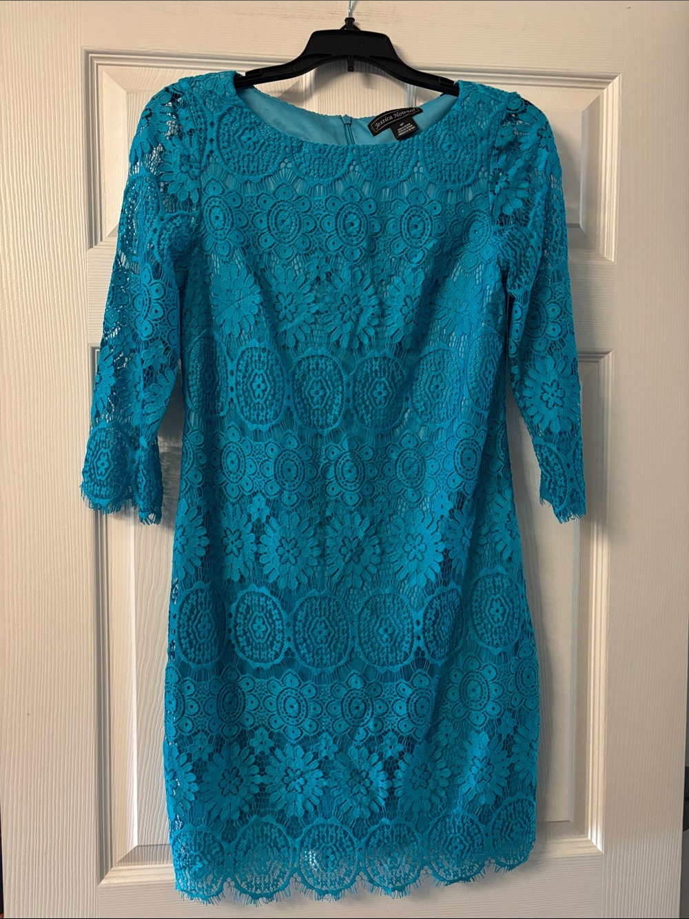 Jessica Howard Teal Lace Midi Sheath Dress